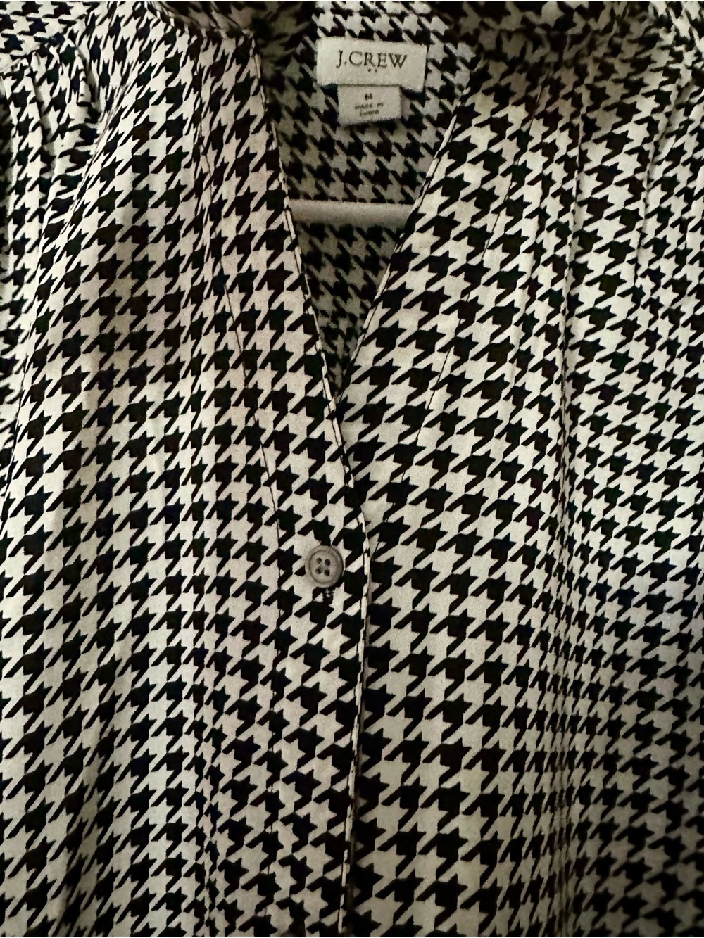 J. Crew Black and White Houndstooth Tie-Neck Blouse - Picture 3 of 7